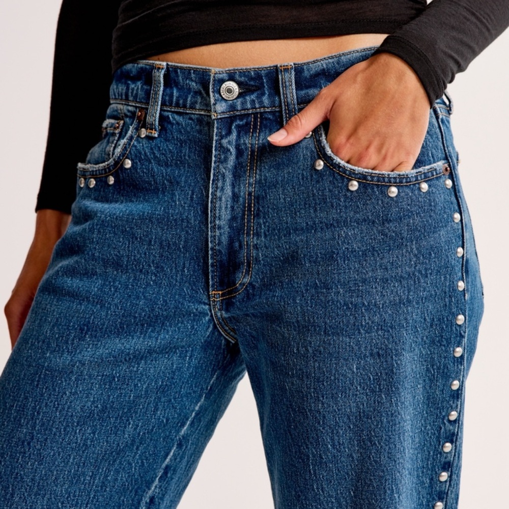Abercrombie & Fitch Blue Straight Leg Jeans with studs 32/14 long org $100